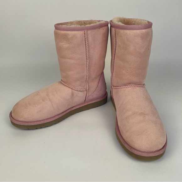 Women’s Pink Ugg Australia Boots Classic Short Size 6 Winter Shearling Pull On - Picture 6 of 14